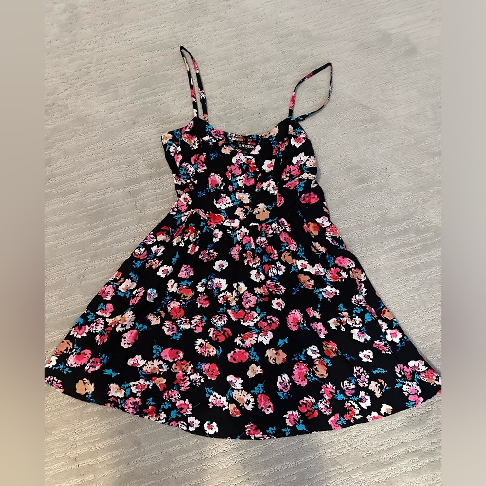 Express floral on black size small sun dress